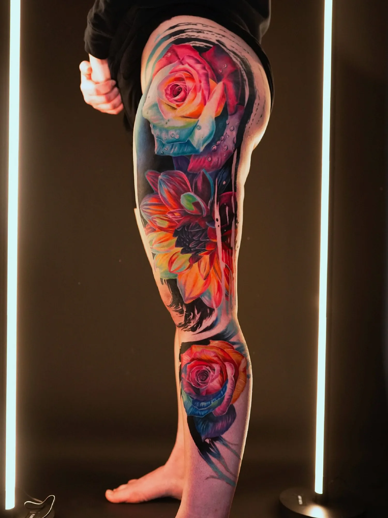 Vibrant color floral leg sleeve by Courtnie Heller