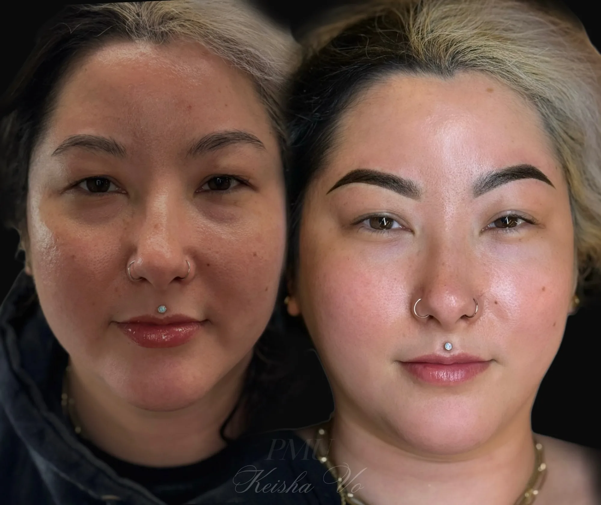 Permanent makeup brow before and after by Keisha Vo